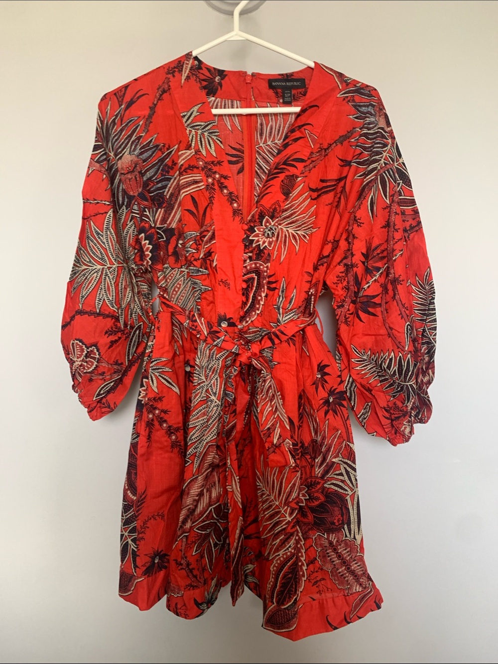 Banana Republic Red Tropical Tie-Waist Mini Dress